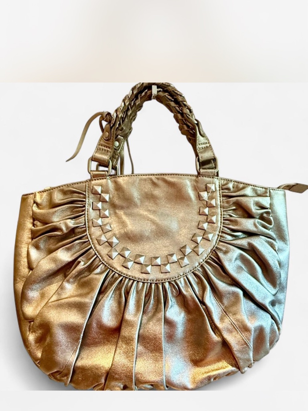 Charles David Metallic Studded Pleated Tote Bag
